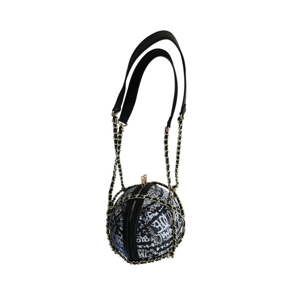 Basketball Crossbody Bag Black White Graffiti Street Art Gold Chain Purse